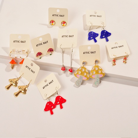 new style Oil Dripping Diamond Stitching Plate Mushroom Colorful Little Daisy  Earrings's discount tags