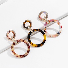 simple style Alloy Full Diamond Circle Leopard Print pendant earrings