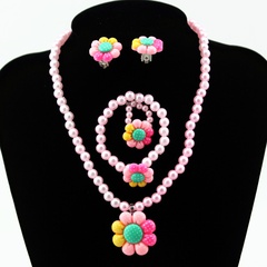 Mädchen Halskette Armband Vier-Stück Cartoon Blume Imitation Perle Halskette Set Großhandel