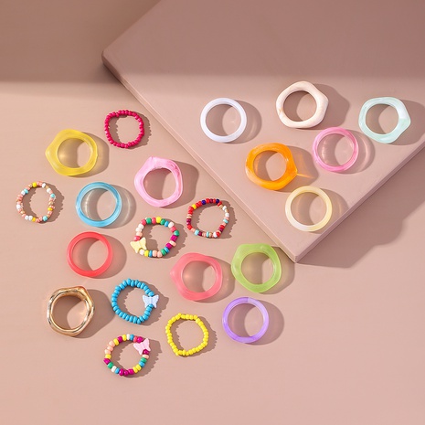 Fashion New style Candy Color Beaded Ring 21 Pieces Set's discount tags