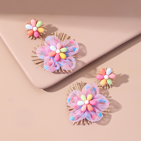 2022 frühjahr Neue Candy Farbe Chiffon Blume Herz anhänger Ohrringe's discount tags