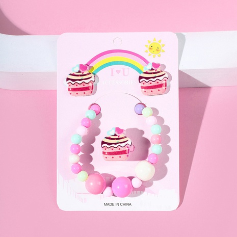 Kuchen Acryl Handgemachte Perlen Ohrring Ring Armband Drei-Stück Set's discount tags