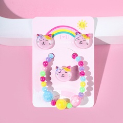 Cat Acrylic Handmade Beaded Earrings Ring Bracelet Set