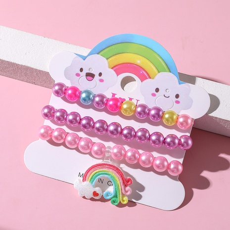 Bunte String Perlen Acryl Einfache Regenbogen Armband Set's discount tags