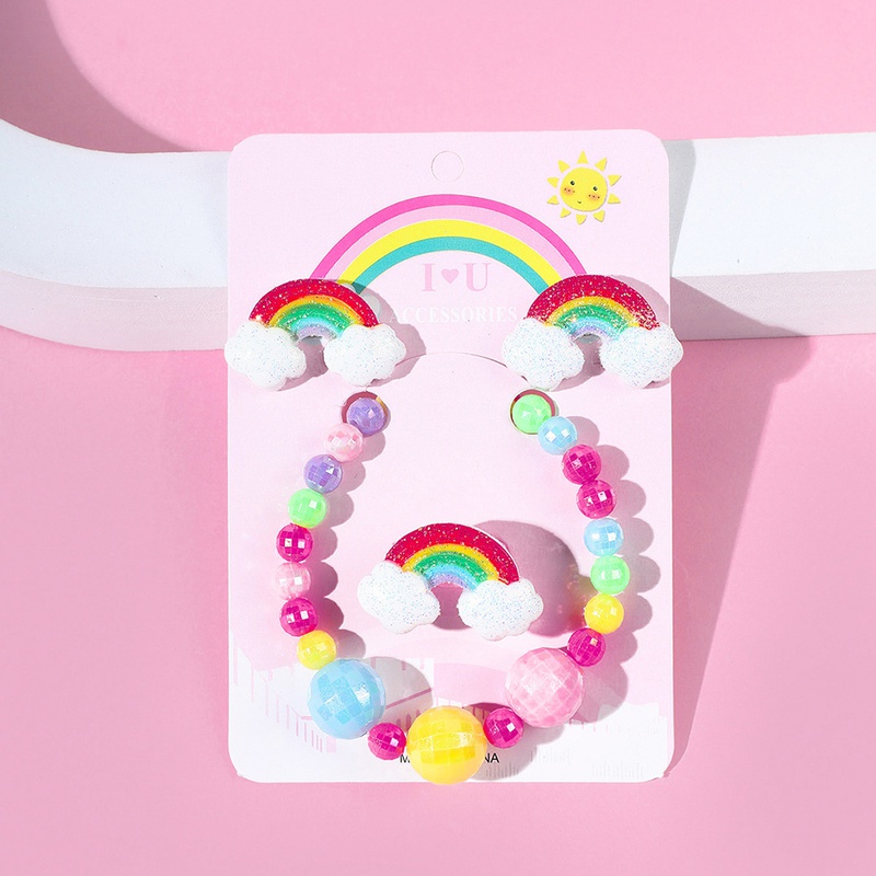 Regenbogen decor Acryl Handgemachte Perlen Ohrring Ring Armband DreiStck Set