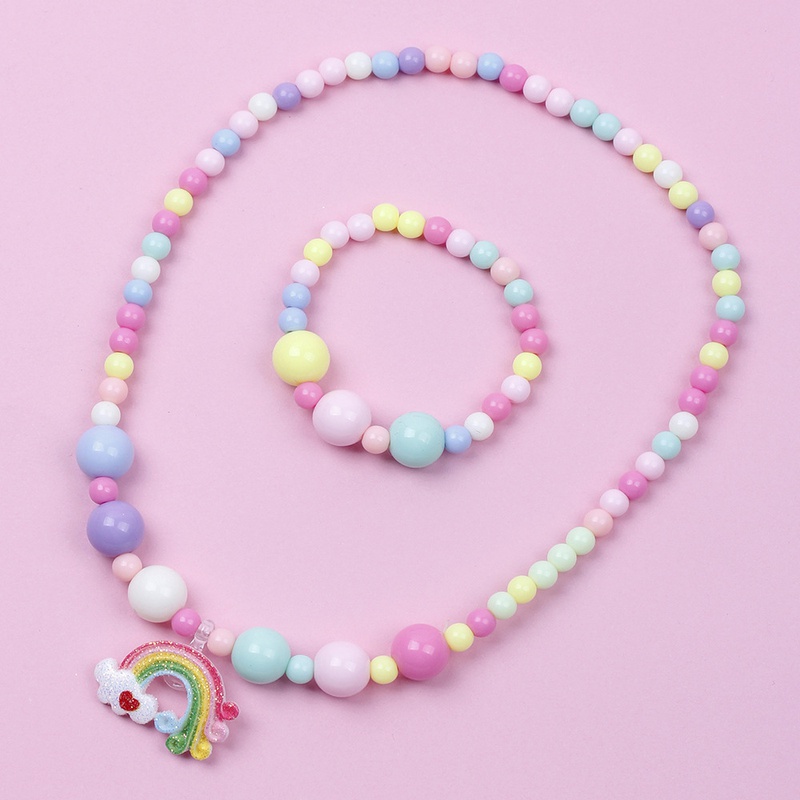 Bunte Acryl Handgemachte DIY Perlen Regenbogen Armband und Halskette Set