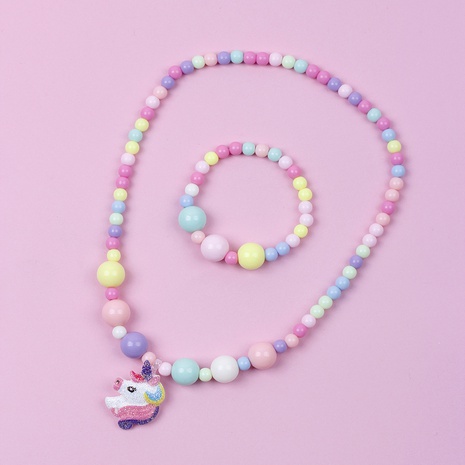 Farbe Einhorn Acryl Handmade Perlen Armband und Halskette Set's discount tags