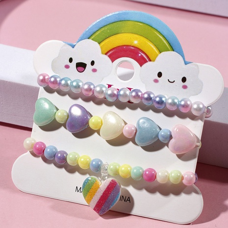 Rainbow Love Pendant decor Acrylic Beaded Bracelet Set's discount tags