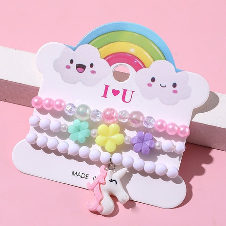 Simple Unicorn String Beads Color Acrylic Bracelet Set's discount tags