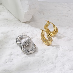 solid color Plated Retro Woven Twisted Zircon Earrings