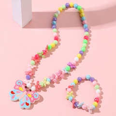 Schmetterlings anhänger Halskette Armband Kombination sset Kinder schmuck Farbe Acryl hand gefertigter DIY Perlen Frauen schmuck