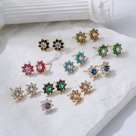 Simple Inlaid Zircon Colorful Crystals Flower ear Stud's discount tags