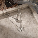 Simple moda doble plateadoCollar de diamantes de imitacin con incrustaciones de aleacin de corazn de mariposa colgante en capaspicture8