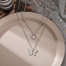Simple moda doble plateadoCollar de diamantes de imitacin con incrustaciones de aleacin de corazn de mariposa colgante en capaspicture9