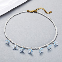 simple Bohemian style adjustable Beaded pendant blue Flower alloy Necklace