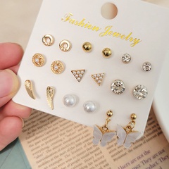 fashion Simple Geometric Wings Butterfly Pearl alloy inlaid rhinestone stud Earrings Set