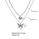 Simple moda doble plateadoCollar de diamantes de imitacin con incrustaciones de aleacin de corazn de mariposa colgante en capaspicture7