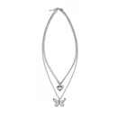 Simple moda doble plateadoCollar de diamantes de imitacin con incrustaciones de aleacin de corazn de mariposa colgante en capaspicture6