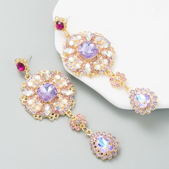 Fashion Inlay Purple Zircon Rhinestone Flower Earrings Alloy