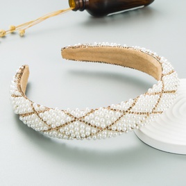 Fashion Retro Starry Pearl DiamondEmbedded Fabric Headband WideBrimmedpicture15