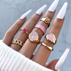 2022 New Pink Dripping Oil Heart Bear Color Matching Ring 7-Piece Set
