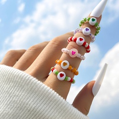 Mode Niedlichen Candy Farbe Hand-Woven Herz-Geformt Perlen Ring 6-Stück Set