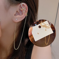Sterling Silver Needle Bow Earrings Women's Asymmetric Small Refined Zircon ear clips