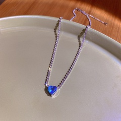 Super Flash Blue Heart-Shaped Zircon Necklace Delicate Rhinestone Clavicle Chain