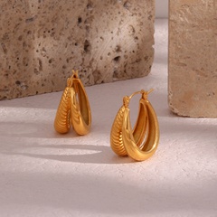 Fashion Ornament Double-Layer Stitching Twist Pattern Glossy Stainless Steel Earrings