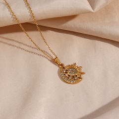 Mode Einfachheit Schmuck Edelstahl Vergoldet 18K Sonne Mond Zirkon Anhänger Halskette