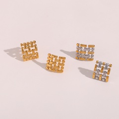 Fashion Metal Woven Ornament Stainless Steel Plated 18K Retro Geometric Hollow Stud Earrings