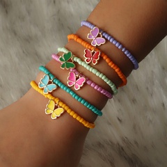 Fashion New Bohemian Multicolor Bead Drop Oil Butterfly Pendant Bracelet Jewelry