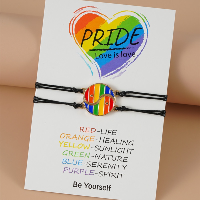 Mode Neue Bhmische Regenbogen Farbe Yin und Yang Nhte HandGewebt Einstellbare Karte Armband
