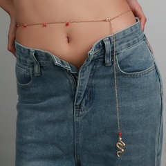 Fashion Sexy Metal Snake-Shaped Red Natural Stone Waist Chain