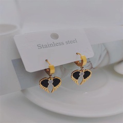 Fashion New Titanium Steel Plated 18K Gold Wings Heart-Shaped Earrings