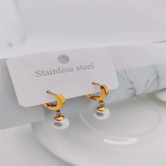 New Fashion Women's 18K Gold Stainless Steel Pearl Pendant Earrings