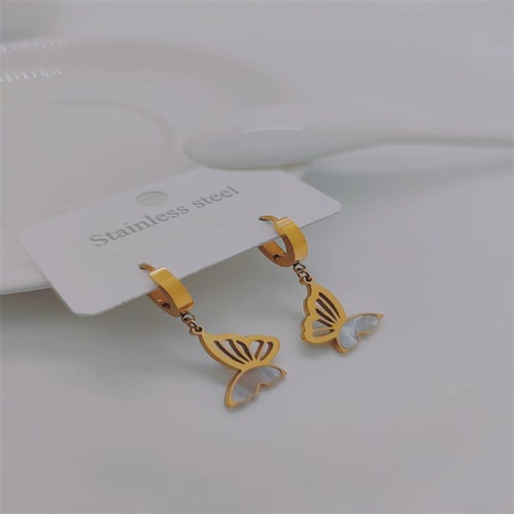Mode Neue Titan Stahl Vergoldet 18K Gold Schmetterling Weiß Ohrringe's discount tags