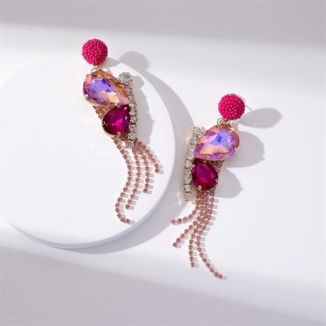 New style Women Crystal Tassel water Drop Inlaid Zircon pendant Earrings's discount tags