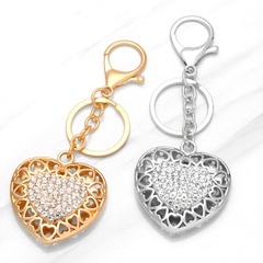 cute solid color Pendant hollow heart shape inlaid rhinestone alloy Key chain