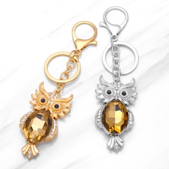 trendy solid color Pendant owl inlaid yellow rhinestone alloy Key chain