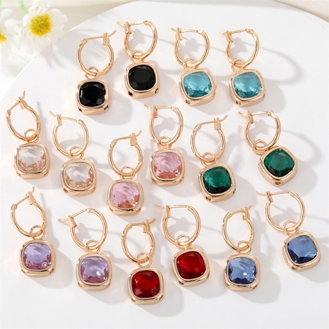 Fashion New Square Gem Retro Golden Inlay Crystal Alloy Earrings's discount tags