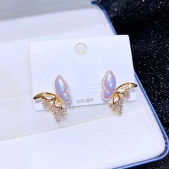 Women'S Fashion Butterfly Copper Ear Studs Inlaid zircon Pearl Zircon Stud Earrings