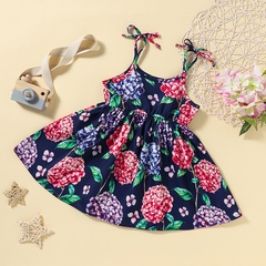 2022 New Fashion Cute Little Girl Colorful Hydrangea Printed Tank Top Dress