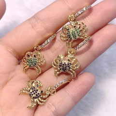 Fashion New Accessories Animal Crab Pendant Inlay Zircon Copper Earrings
