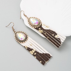 Women'S Ethnic Style Tassel Pu Leather Alloy Turquoise Earrings Inlaid Turquoise Drop Earrings
