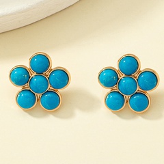 Exquisite Blue round Flower shape Sapphire Inlaid Stud earrings
