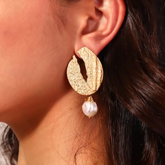 Retro Style Alloy Oval Earrings Daily Electroplating Pearl Inlaid Pearl Drop Earrings 1 Piece