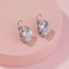 Fashion Copper Oval Earrings Daily Inlaid jewel Artificial gemstone Drop Earrings 1 Piece