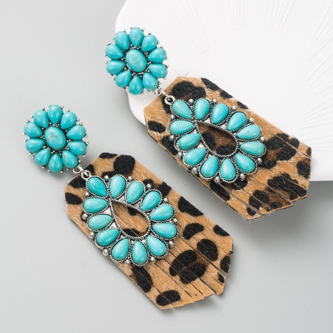 Moda Retro aleación azul turquesa leopardo estampado pendientes geométricos's discount tags