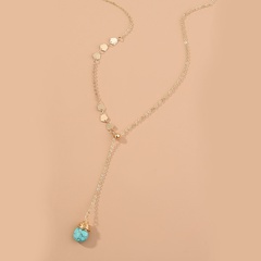 Fashion Simple Y-Shaped Long Sweater Chain Natural Turquoise Alloy Necklace